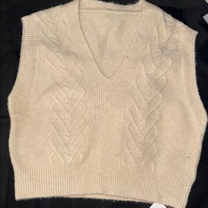Cider Cream V-Neck Cable Knit Sweater Vest